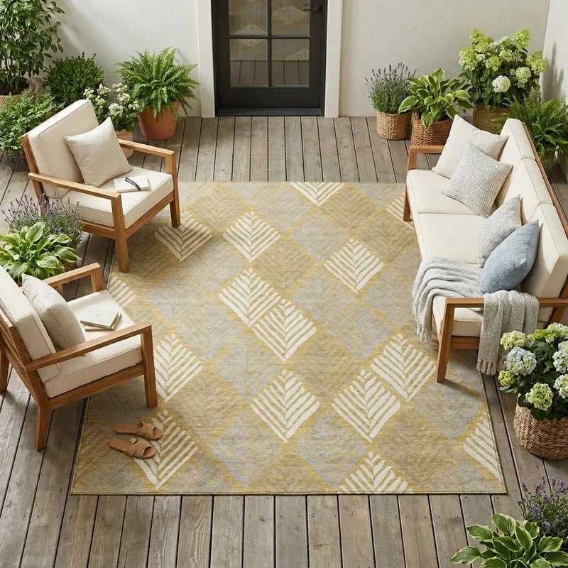 10' X 14' Gold And Beige Geometric Washable Indoor Outdoor Area Rug Homeroots Outdoor