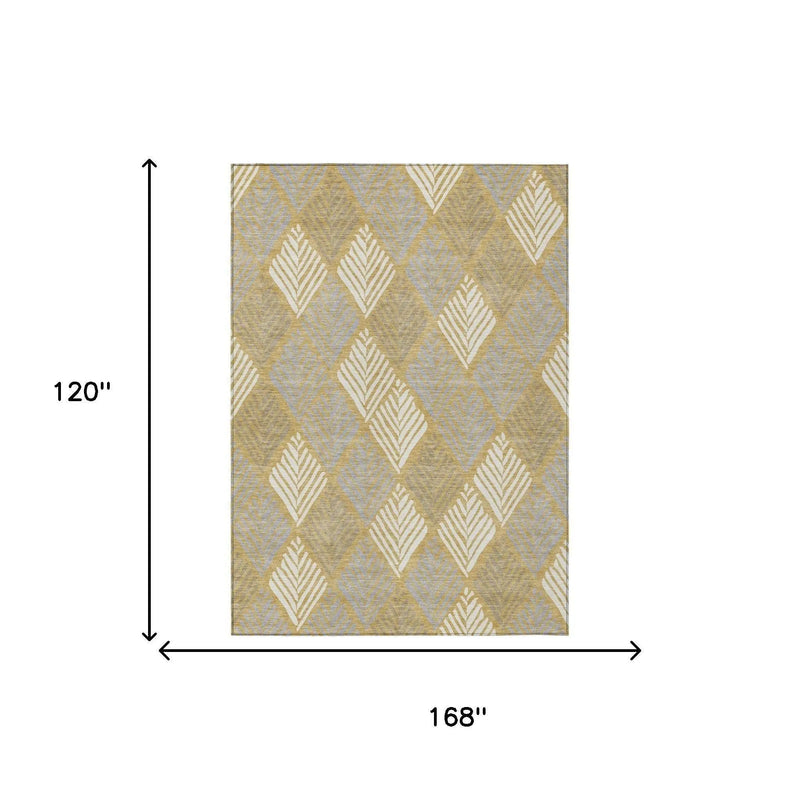 10' X 14' Gold And Beige Geometric Washable Indoor Outdoor Area Rug Homeroots Outdoor