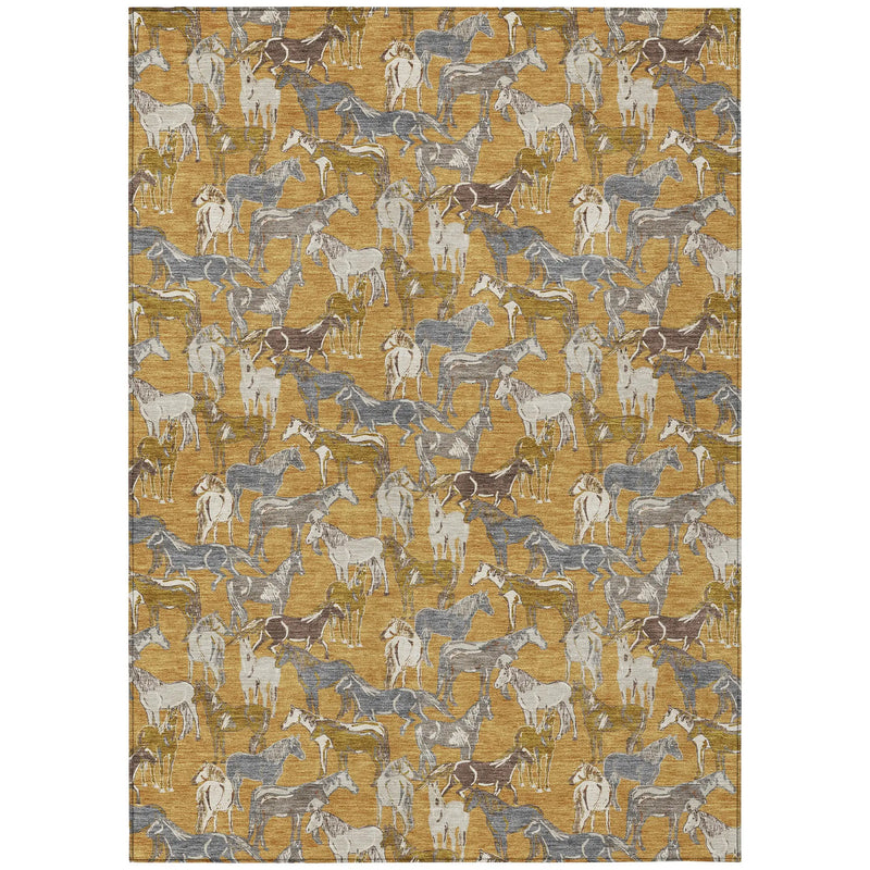 10' X 14' Gold And Beige Horse Washable Indoor Outdoor Area Rug Homeroots Outdoor