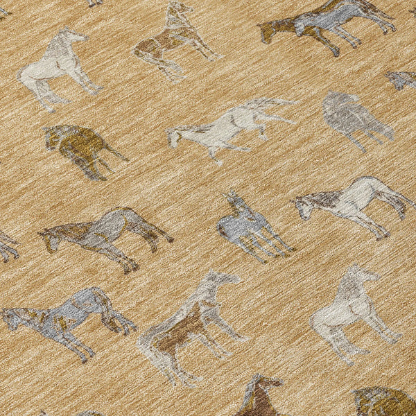 10' X 14' Gold And Beige Horse Washable Indoor Outdoor Area Rug Homeroots Outdoor