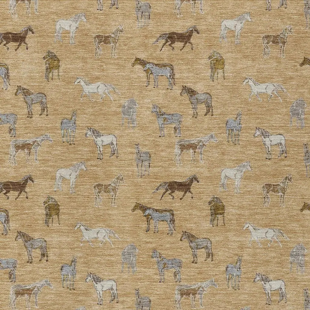 10' X 14' Gold And Beige Horse Washable Indoor Outdoor Area Rug Homeroots Outdoor