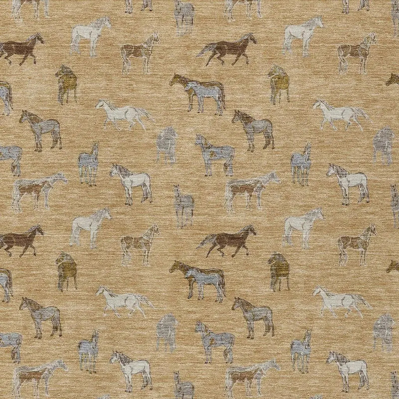 10' X 14' Gold And Beige Horse Washable Indoor Outdoor Area Rug Homeroots Outdoor