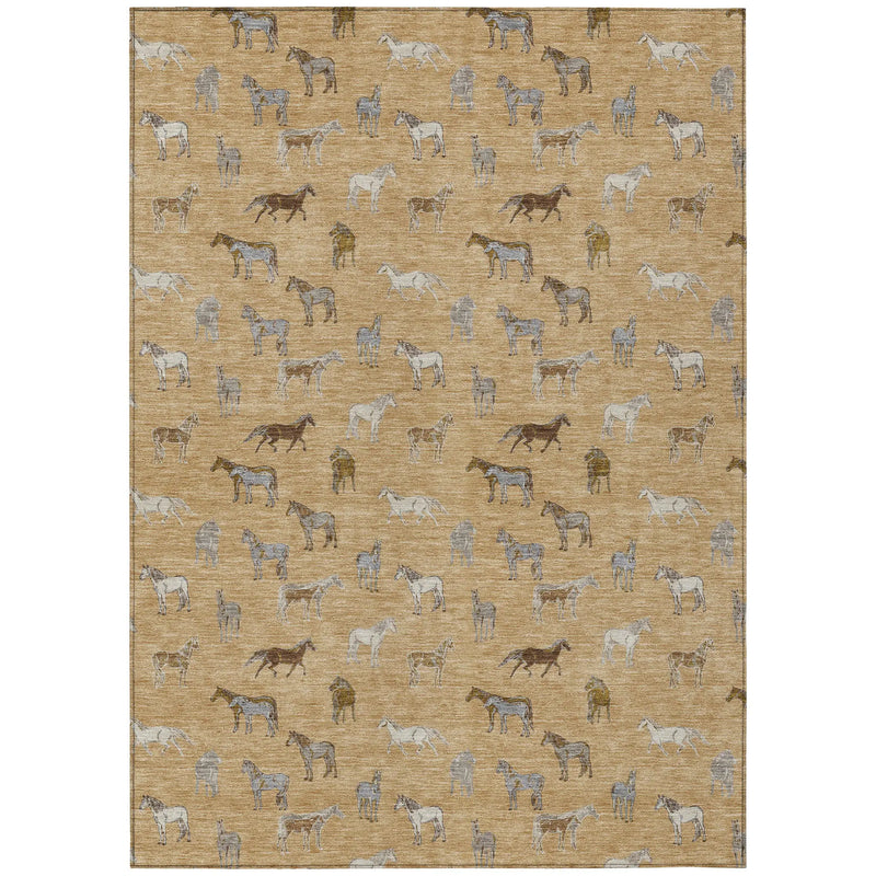 10' X 14' Gold And Beige Horse Washable Indoor Outdoor Area Rug Homeroots Outdoor