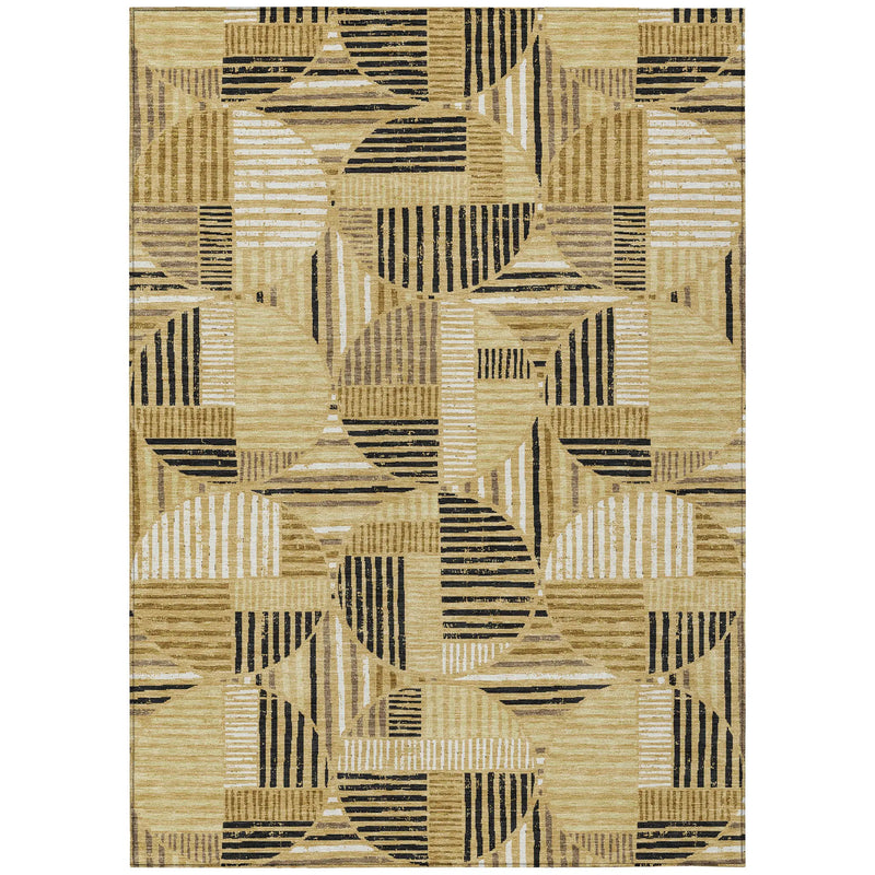 10' X 14' Gold And Blue Geometric Washable Indoor Outdoor Area Rug Homeroots Outdoor