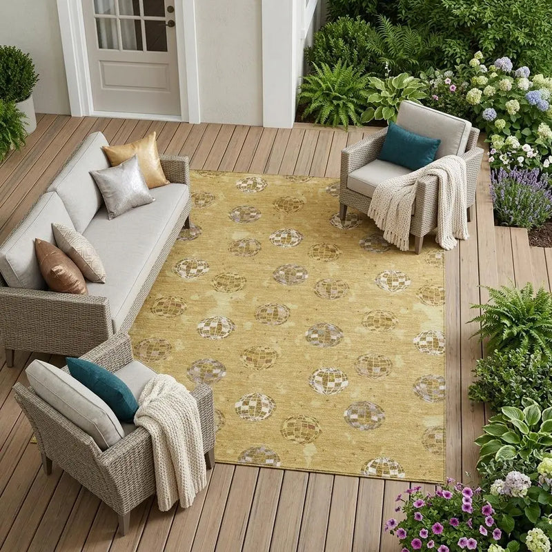 10' X 14' Gold And Blue Geometric Washable Indoor Outdoor Area Rug Homeroots Outdoor