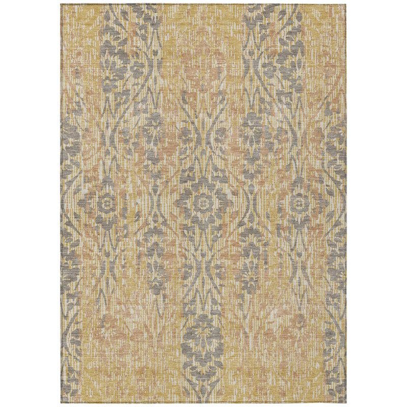 10' X 14' Gold And Brown Damask Washable Indoor Outdoor Area Rug Homeroots Outdoor