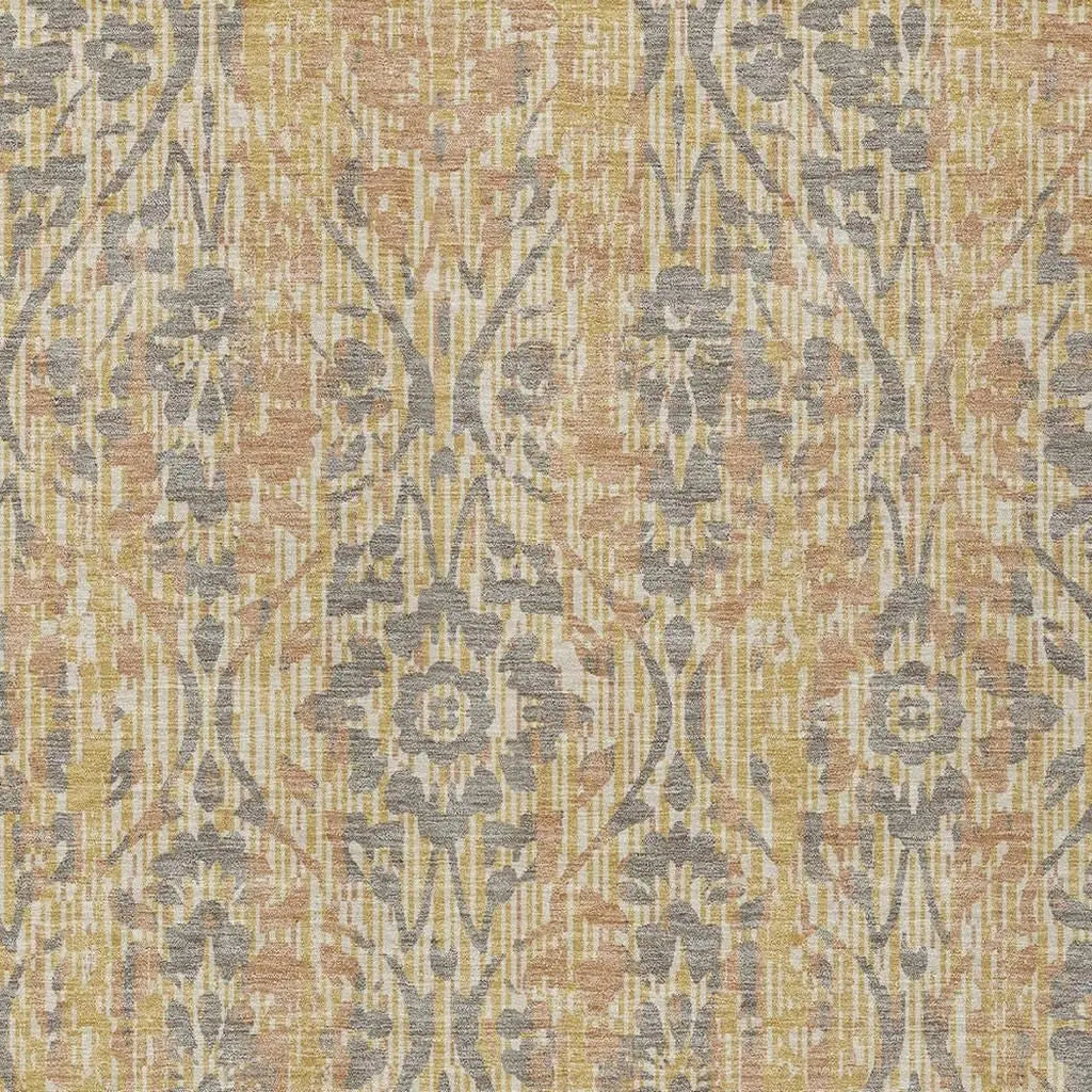 10' X 14' Gold And Brown Damask Washable Indoor Outdoor Area Rug Homeroots Outdoor