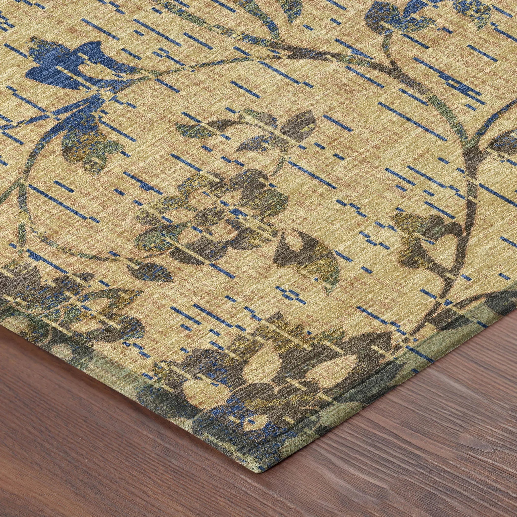 10' X 14' Gold And Brown Floral Washable Indoor Outdoor Area Rug Homeroots Outdoor