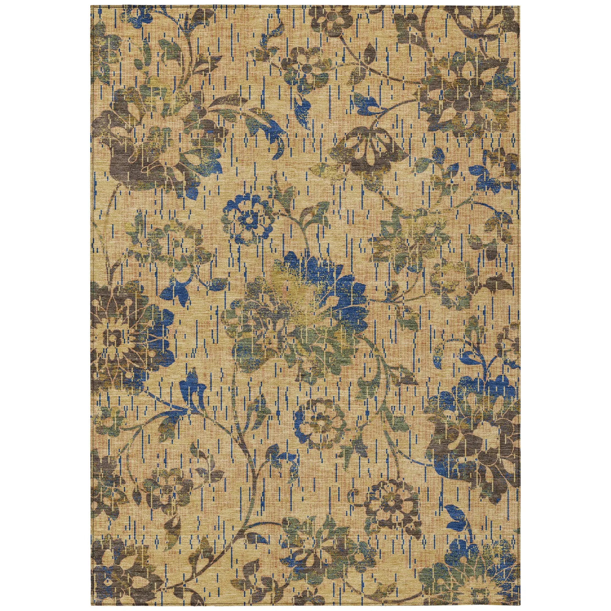 10' X 14' Gold And Brown Floral Washable Indoor Outdoor Area Rug Homeroots Outdoor