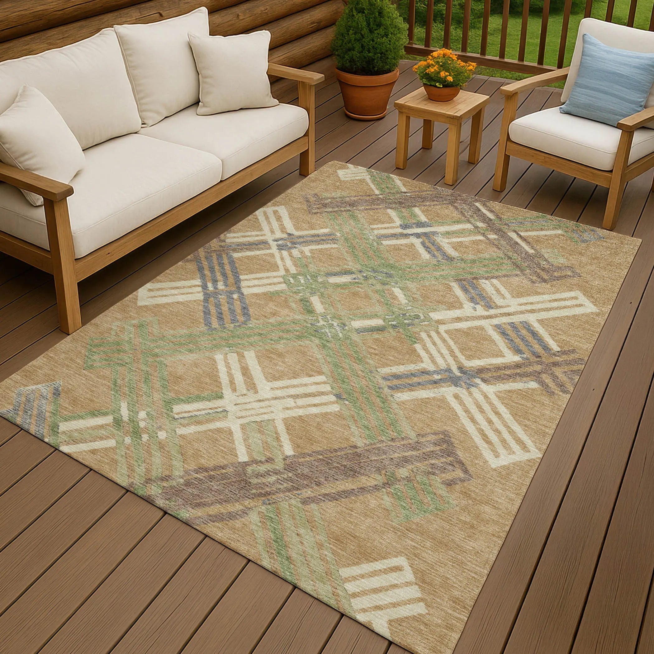 10' X 14' Gold And Brown Geometric Washable Indoor Outdoor Area Rug Homeroots Outdoor