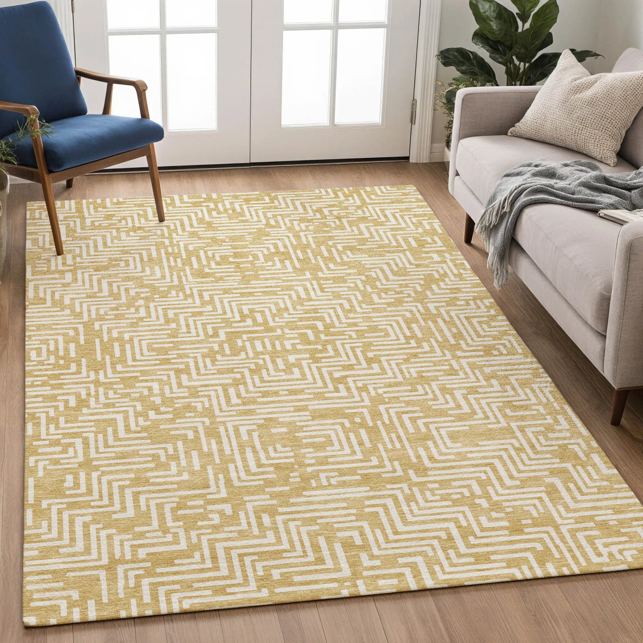 10' X 14' Gold And Brown Geometric Washable Indoor Outdoor Area Rug Homeroots Outdoor