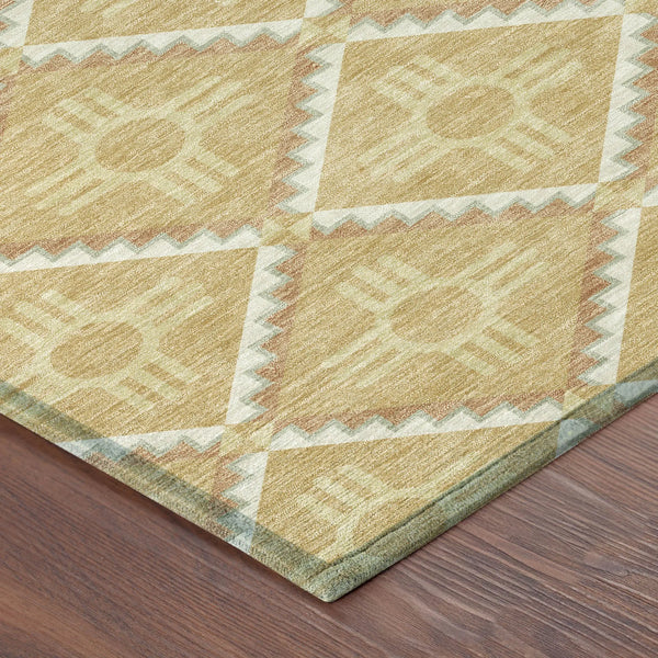 10' X 14' Gold And Brown Geometric Washable Indoor Outdoor Area Rug Homeroots Outdoor