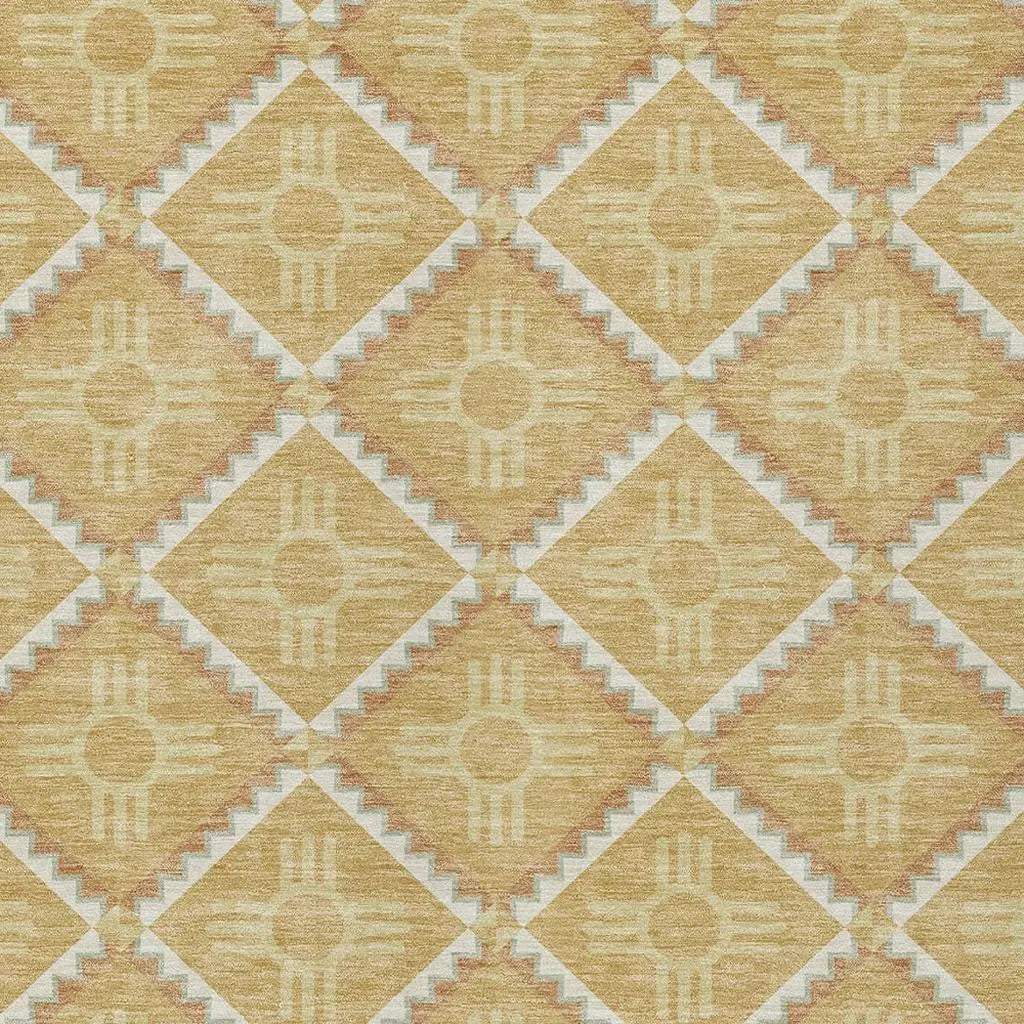 10' X 14' Gold And Brown Geometric Washable Indoor Outdoor Area Rug Homeroots Outdoor