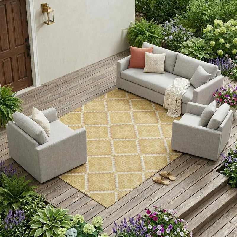 10' X 14' Gold And Brown Geometric Washable Indoor Outdoor Area Rug Homeroots Outdoor
