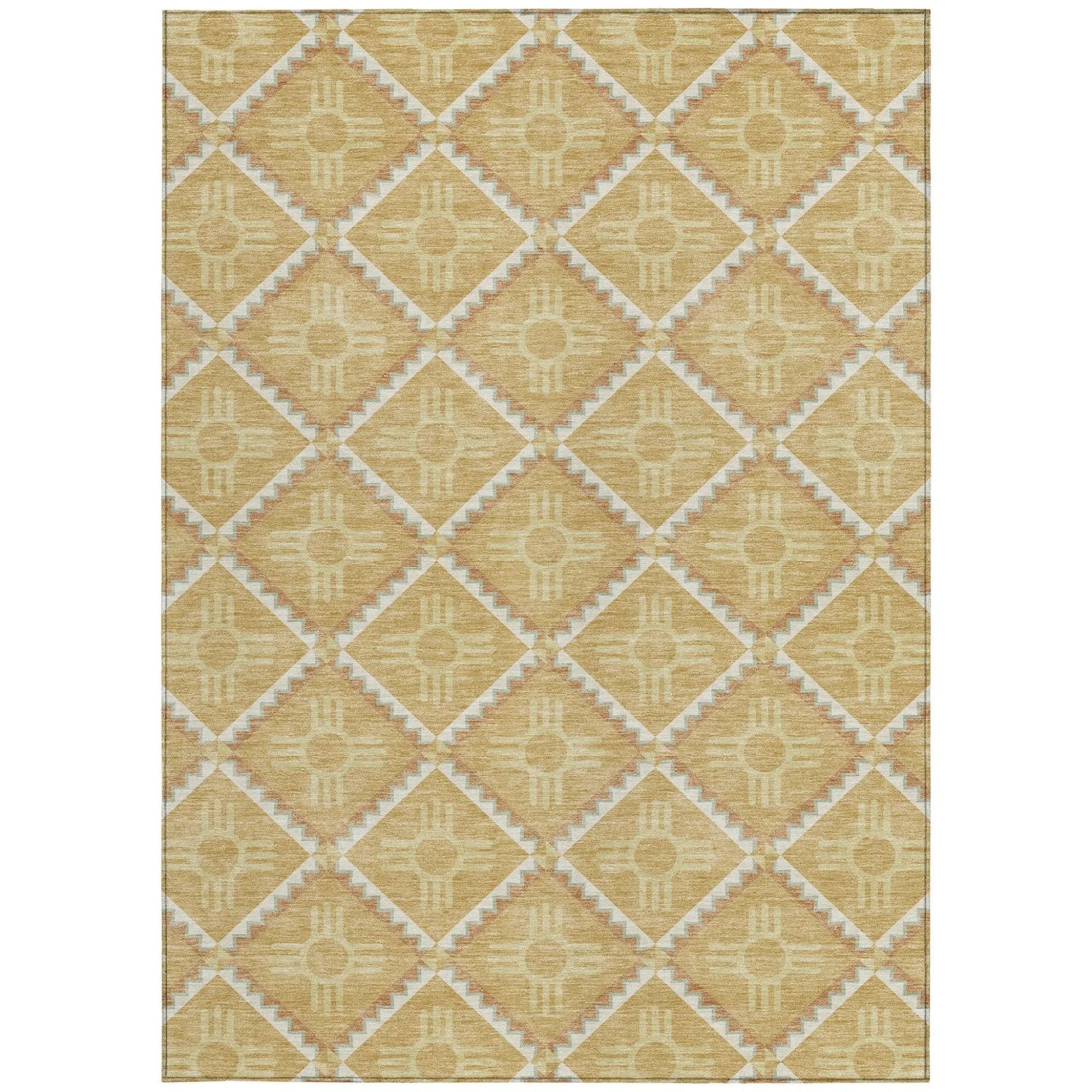 10' X 14' Gold And Brown Geometric Washable Indoor Outdoor Area Rug Homeroots Outdoor