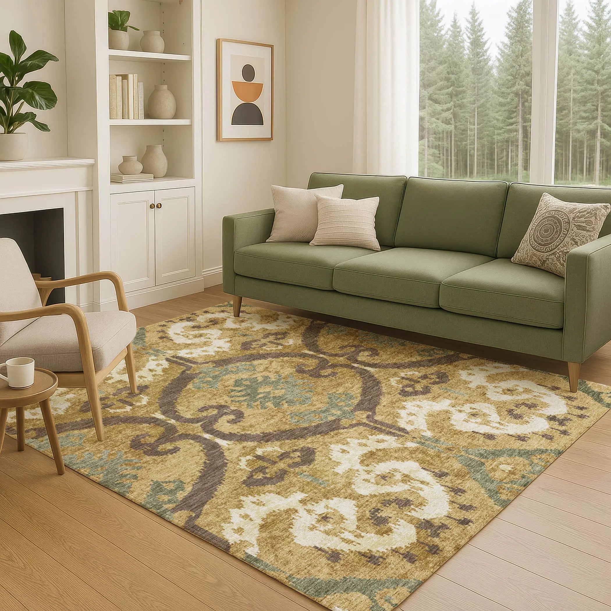 10' X 14' Gold And Brown Ikat Washable Indoor Outdoor Area Rug Homeroots Outdoor
