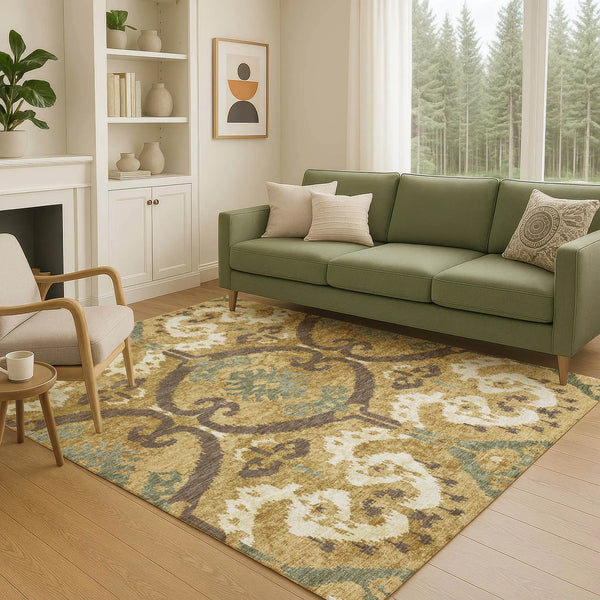 10' X 14' Gold And Brown Ikat Washable Indoor Outdoor Area Rug Homeroots Outdoor