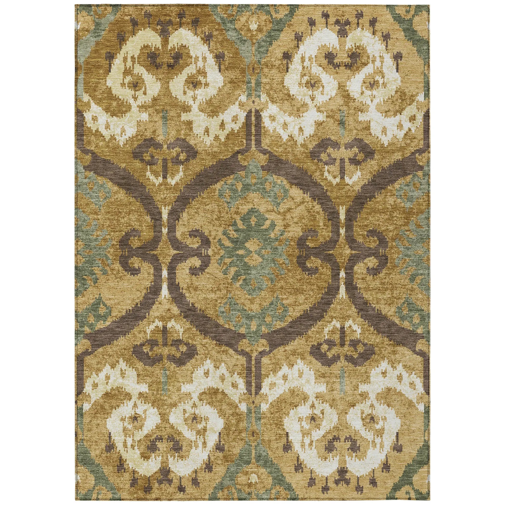 10' X 14' Gold And Brown Ikat Washable Indoor Outdoor Area Rug Homeroots Outdoor