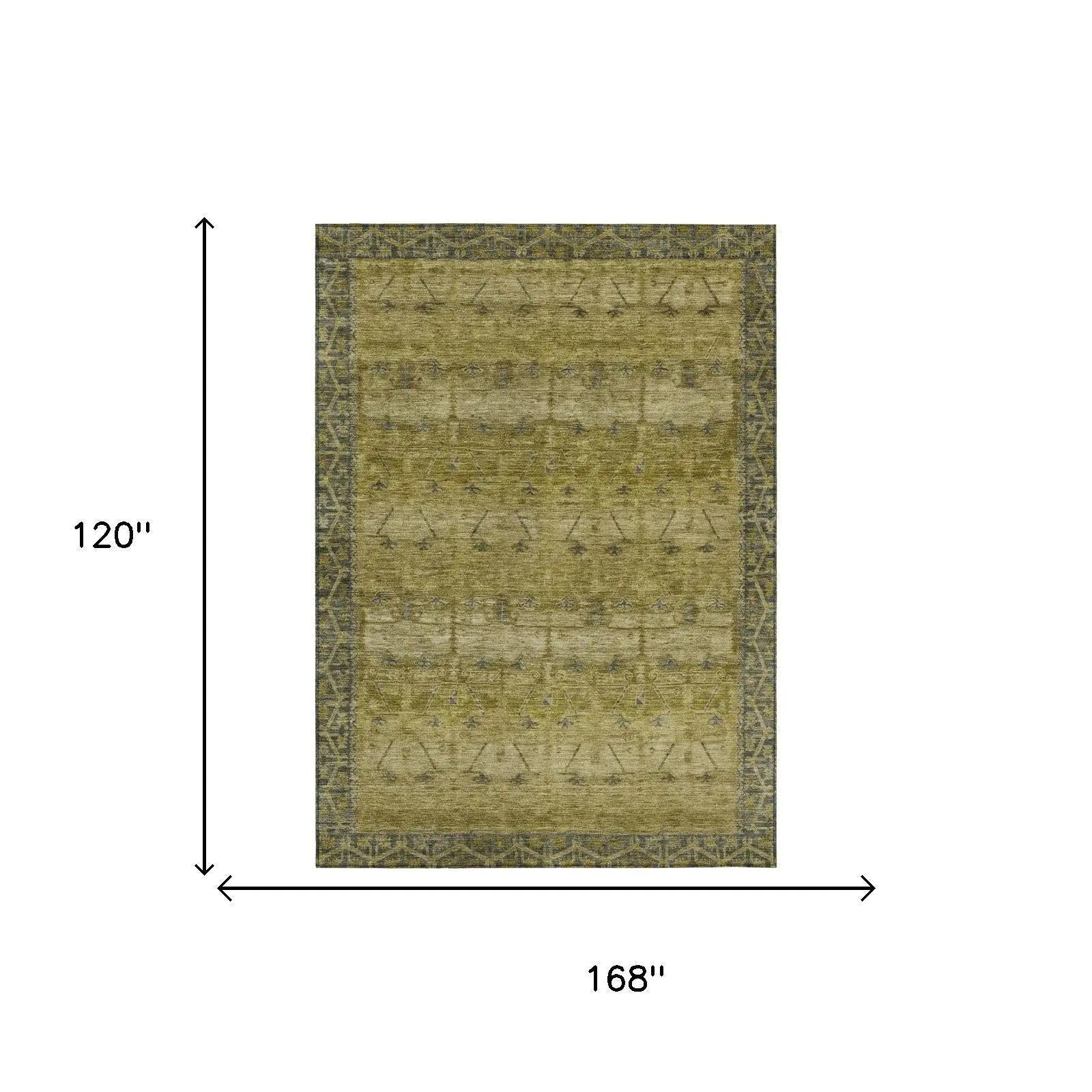 10' X 14' Gold And Brown Tribal Washable Indoor Outdoor Area Rug Homeroots Outdoor