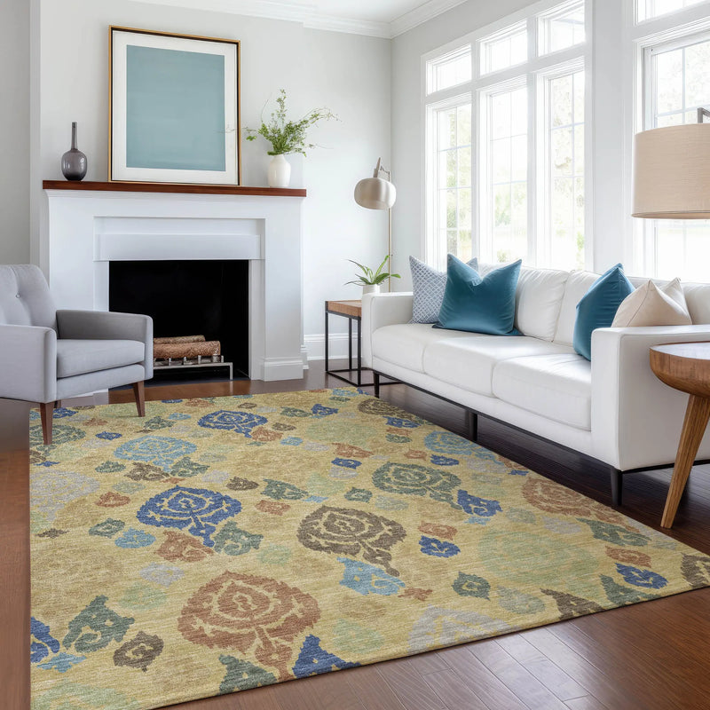 10' X 14' Gold And Chocolate Damask Washable Indoor Outdoor Area Rug Homeroots Outdoor