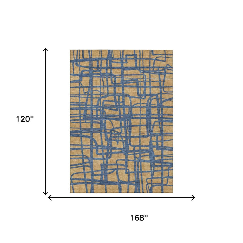 10' X 14' Gold And Copper Abstract Washable Indoor Outdoor Area Rug Homeroots Outdoor