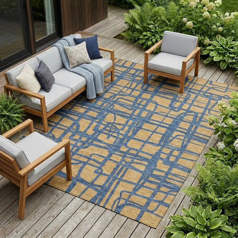 10' X 14' Gold And Copper Abstract Washable Indoor Outdoor Area Rug Homeroots Outdoor