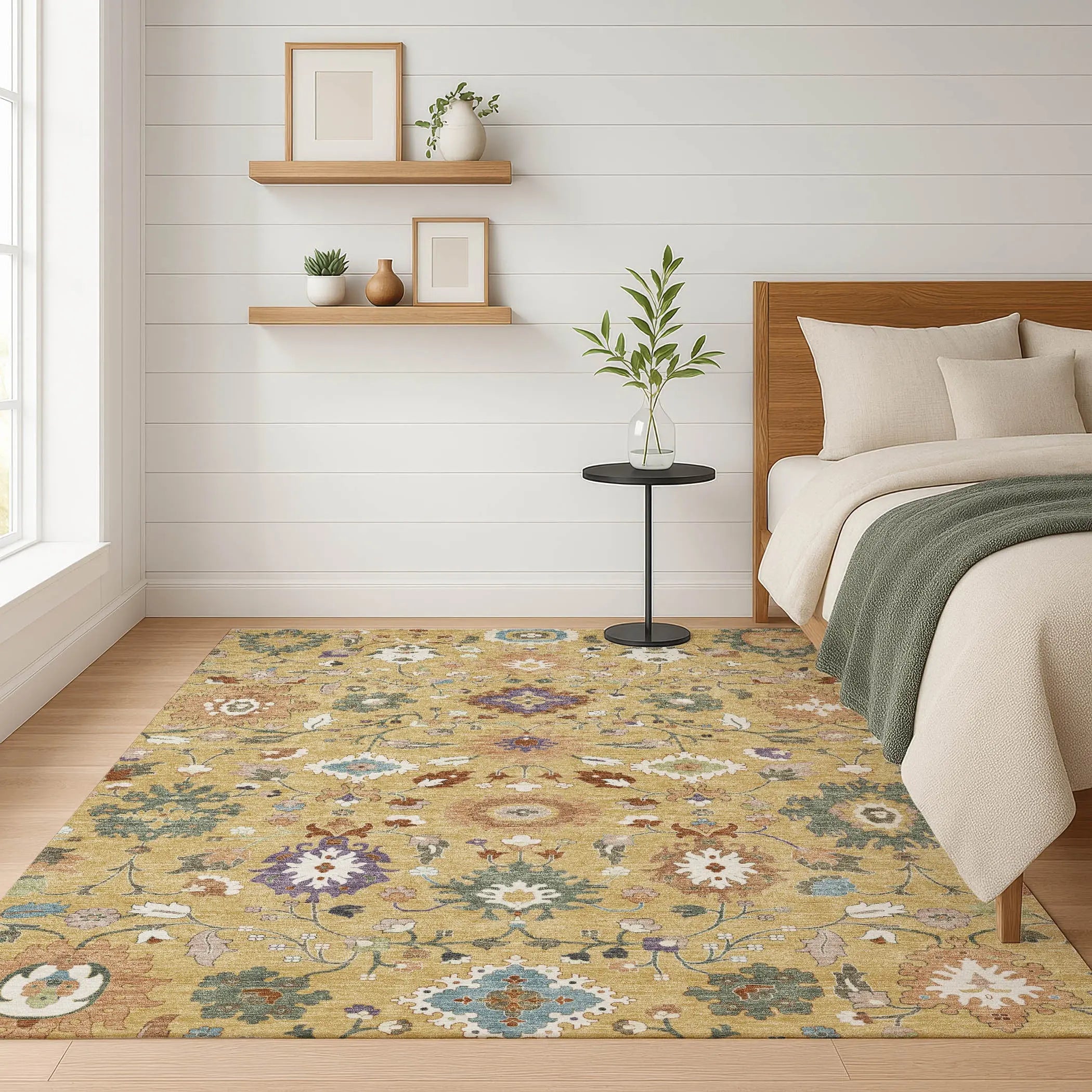 10' X 14' Gold And Copper Floral Medallion Washable Indoor Outdoor Area Rug Homeroots Outdoor