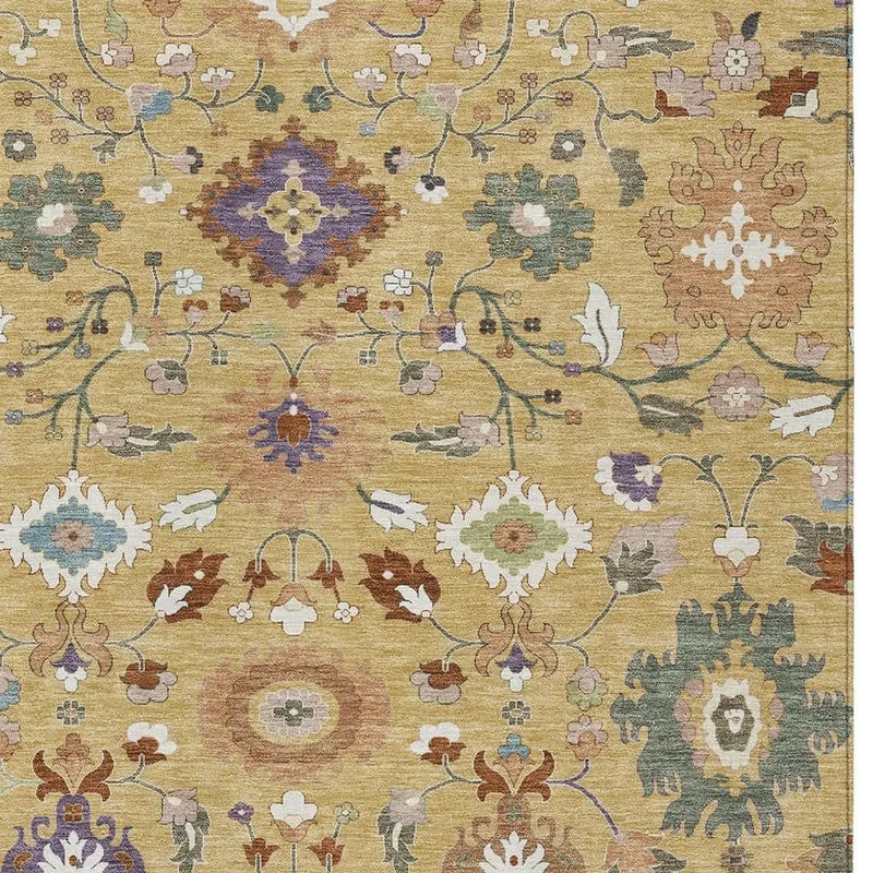 10' X 14' Gold And Copper Floral Medallion Washable Indoor Outdoor Area Rug Homeroots Outdoor