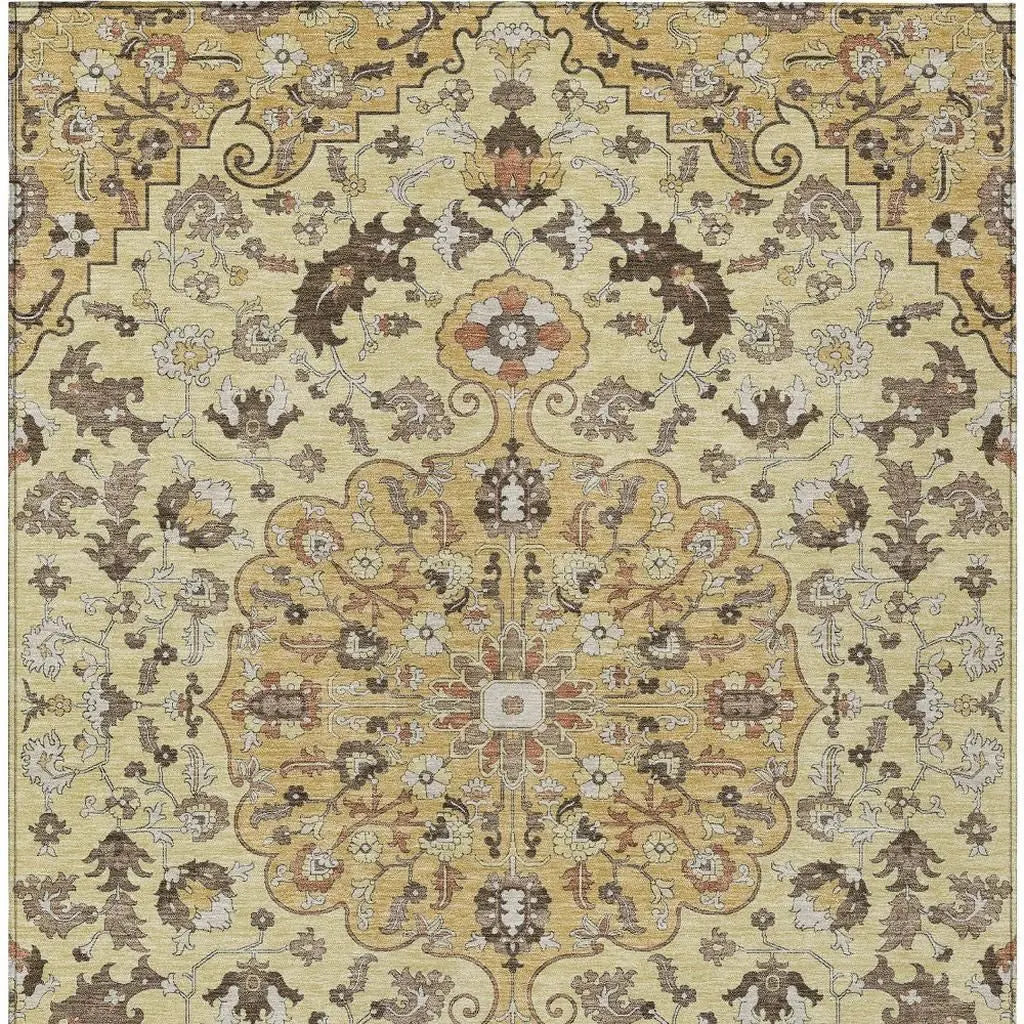10' X 14' Gold And Copper Floral Medallion Washable Indoor Outdoor Area Rug Homeroots Outdoor