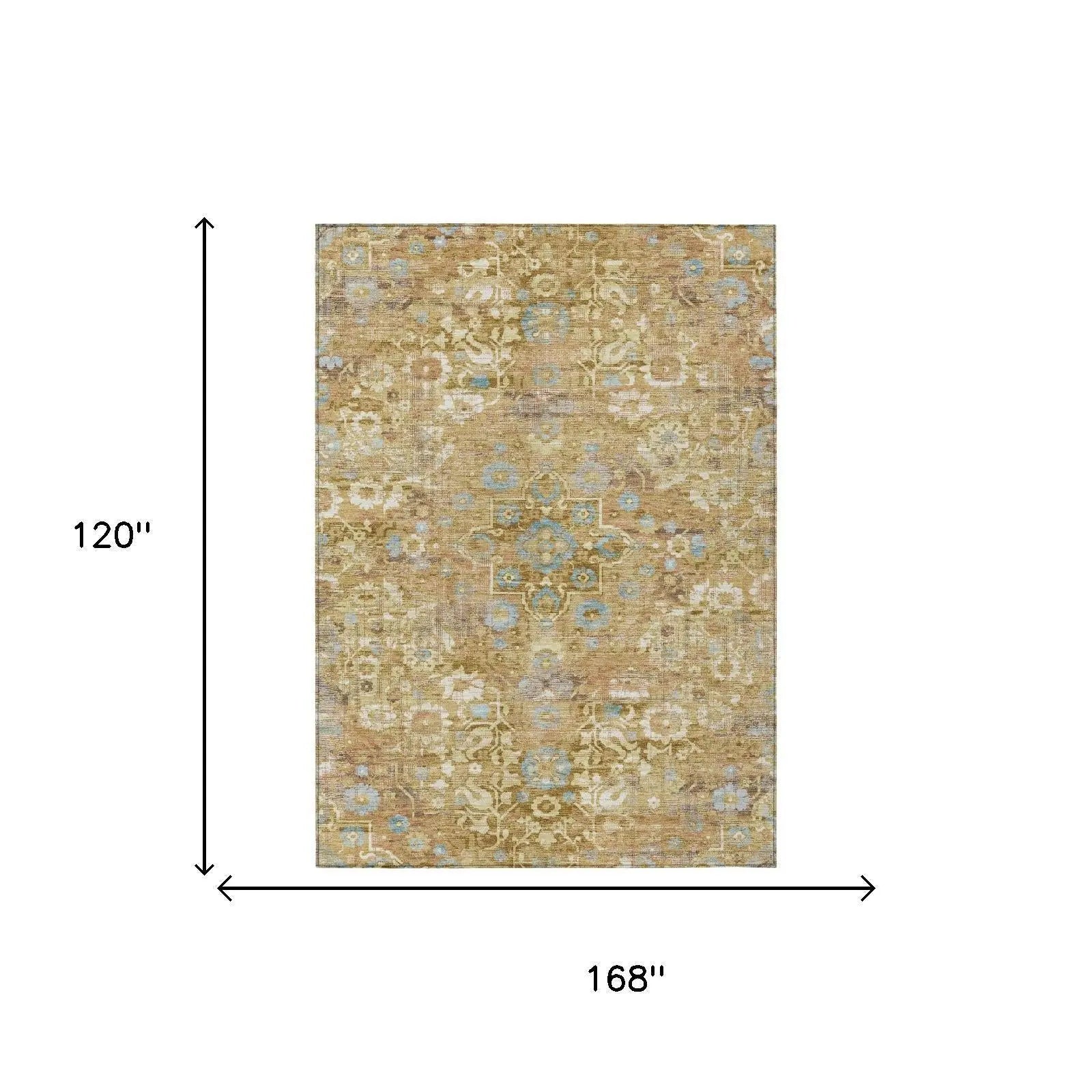 10' X 14' Gold And Copper Floral Medallion Washable Indoor Outdoor Area Rug Homeroots Outdoor
