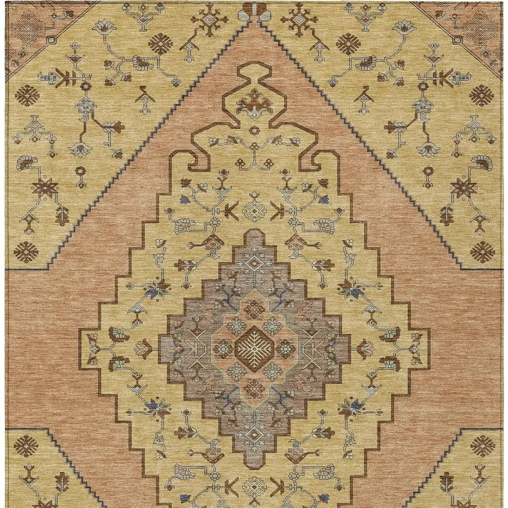 10' X 14' Gold And Copper Geometric Washable Indoor Outdoor Area Rug Homeroots Outdoor