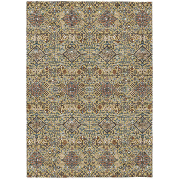 10' X 14' Gold And Copper Geometric Washable Indoor Outdoor Area Rug Homeroots Outdoor