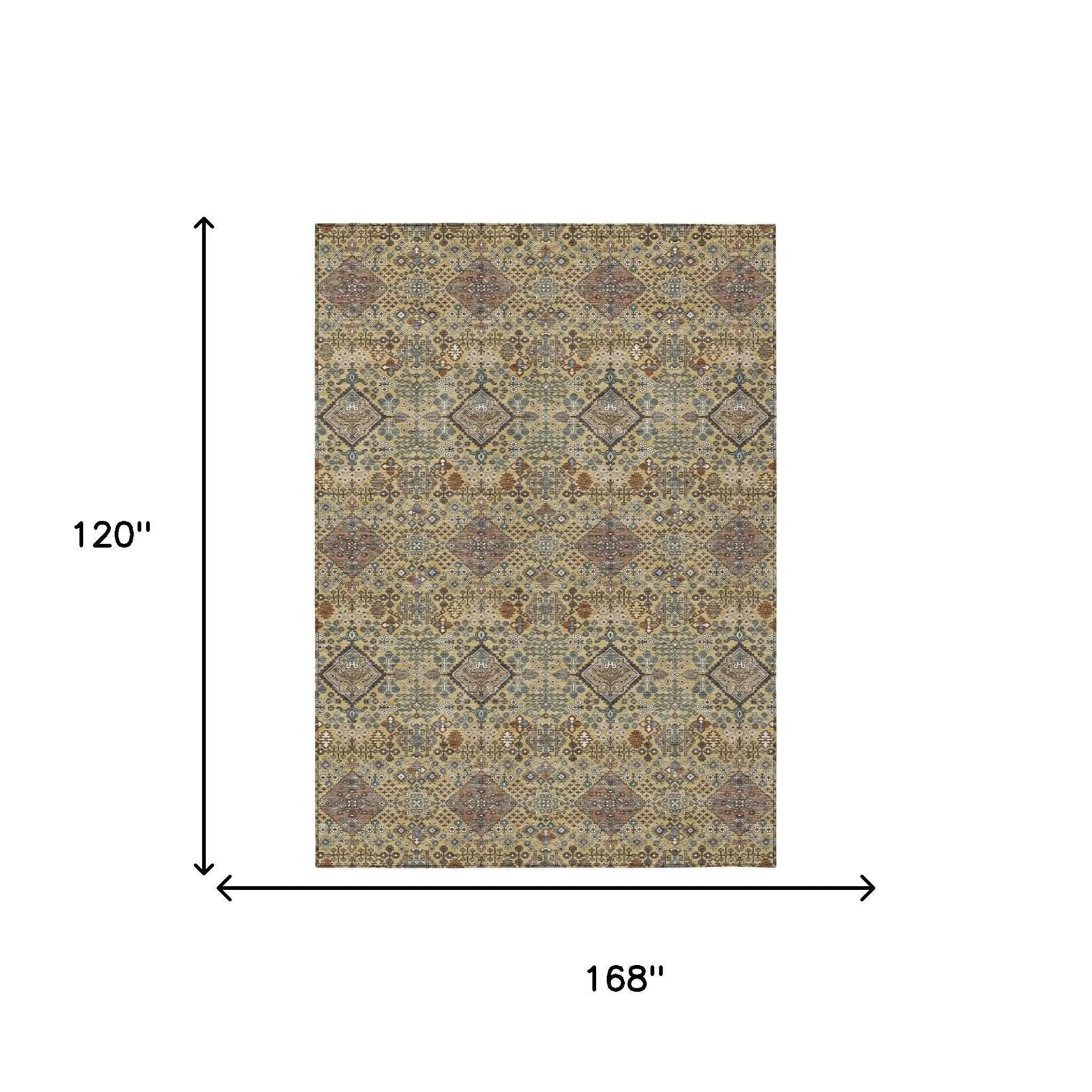 10' X 14' Gold And Copper Geometric Washable Indoor Outdoor Area Rug Homeroots Outdoor