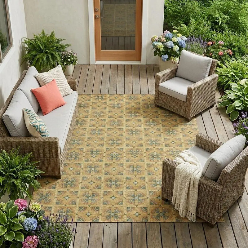 10' X 14' Gold And Copper Geometric Washable Indoor Outdoor Area Rug Homeroots Outdoor