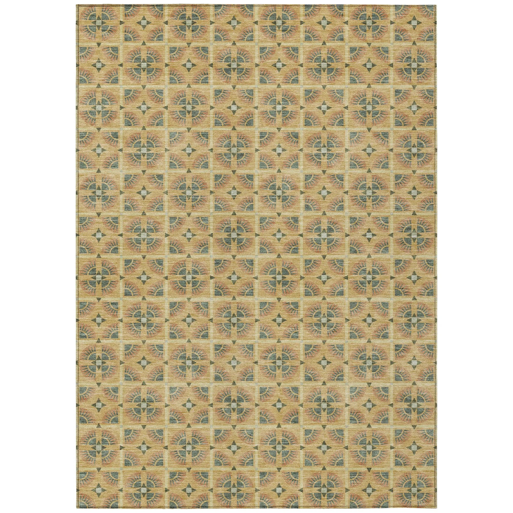 10' X 14' Gold And Copper Geometric Washable Indoor Outdoor Area Rug Homeroots Outdoor