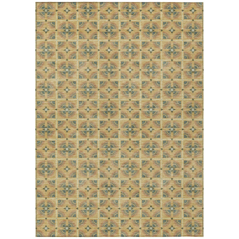 10' X 14' Gold And Copper Geometric Washable Indoor Outdoor Area Rug Homeroots Outdoor
