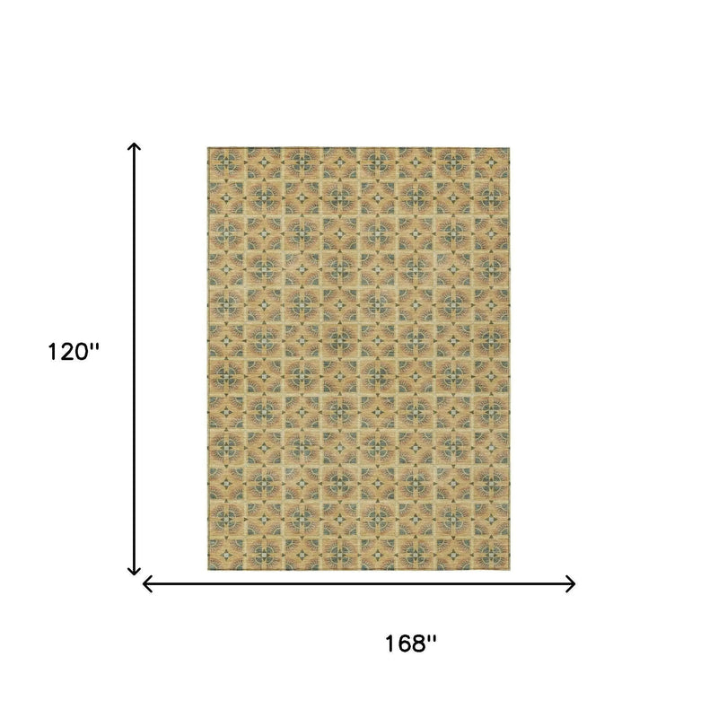 10' X 14' Gold And Copper Geometric Washable Indoor Outdoor Area Rug Homeroots Outdoor