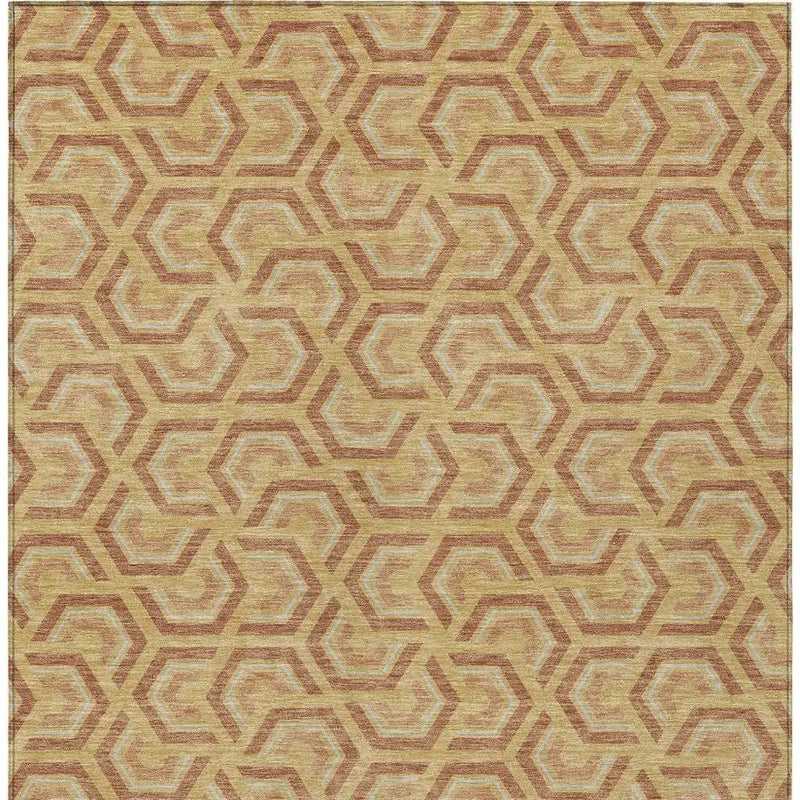 10' X 14' Gold And Copper Geometric Washable Indoor Outdoor Area Rug Homeroots Outdoor