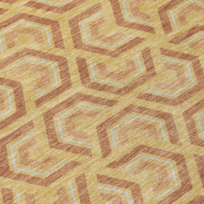 10' X 14' Gold And Copper Geometric Washable Indoor Outdoor Area Rug Homeroots Outdoor