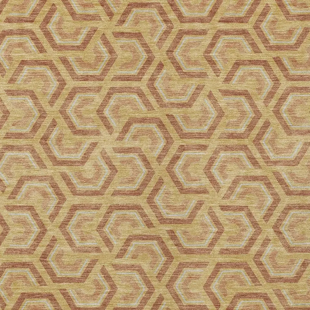 10' X 14' Gold And Copper Geometric Washable Indoor Outdoor Area Rug Homeroots Outdoor