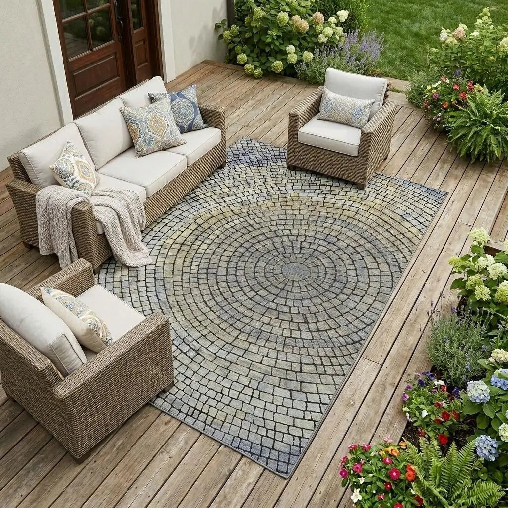 10' X 14' Gold And Gray Geometric Washable Indoor Outdoor Area Rug Homeroots Outdoor