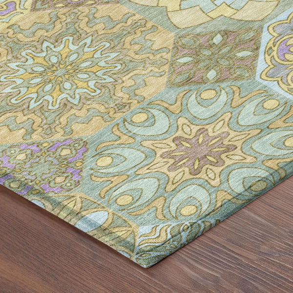 10' X 14' Gold And Green Patchwork Washable Indoor Outdoor Area Rug Homeroots Outdoor