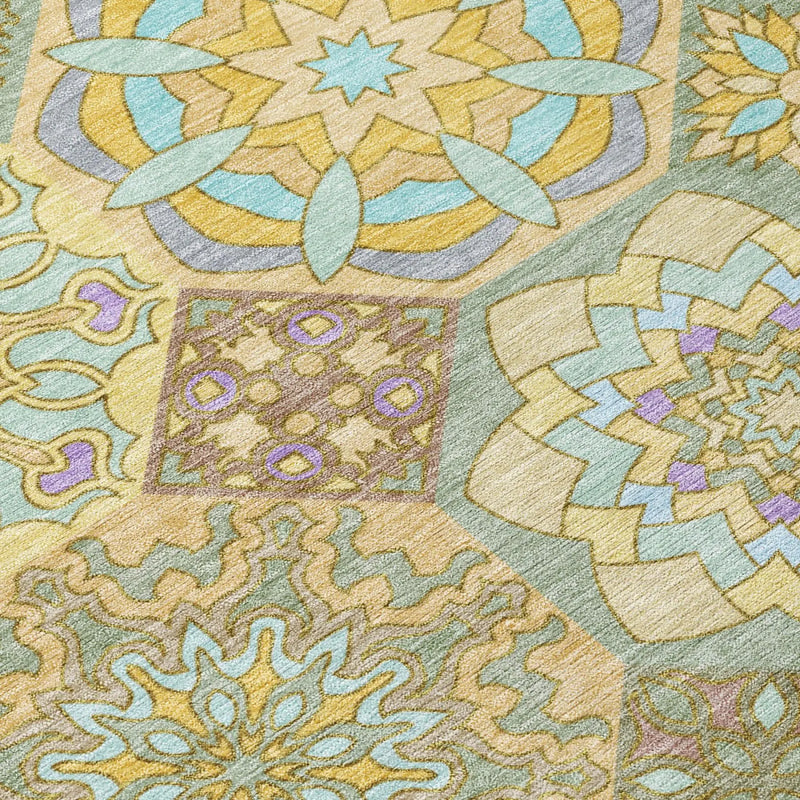 10' X 14' Gold And Green Patchwork Washable Indoor Outdoor Area Rug Homeroots Outdoor