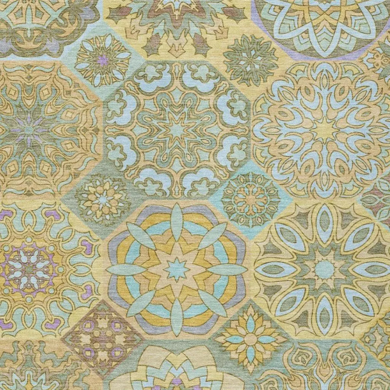 10' X 14' Gold And Green Patchwork Washable Indoor Outdoor Area Rug Homeroots Outdoor