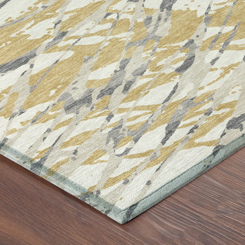 10' X 14' Gold And Ivory Abstract Washable Indoor Outdoor Area Rug Homeroots Outdoor