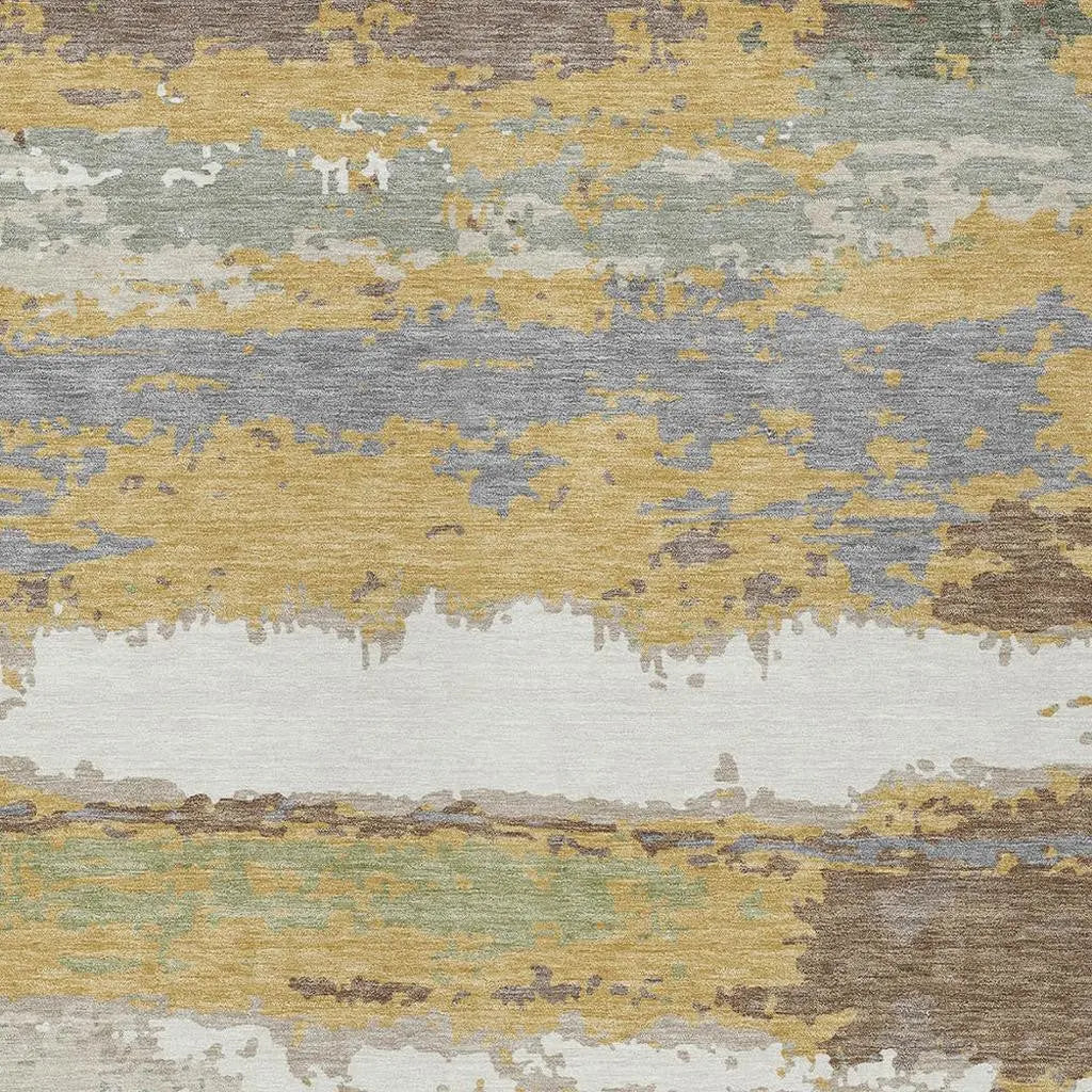 10' X 14' Gold And Ivory Abstract Washable Indoor Outdoor Area Rug Homeroots Outdoor