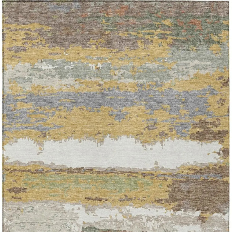 10' X 14' Gold And Ivory Abstract Washable Indoor Outdoor Area Rug Homeroots Outdoor