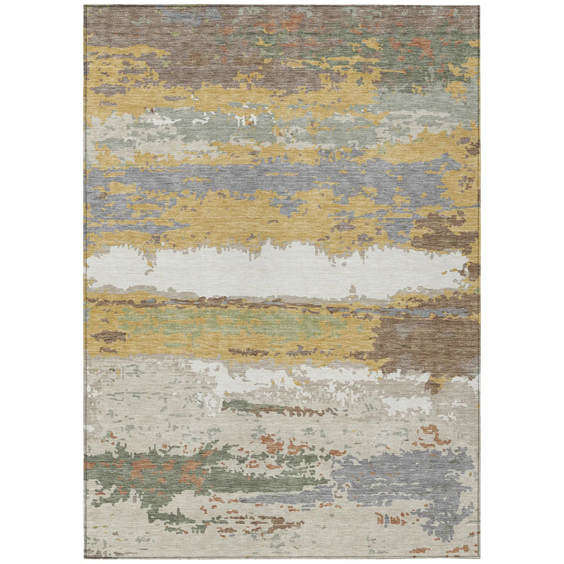 10' X 14' Gold And Ivory Abstract Washable Indoor Outdoor Area Rug Homeroots Outdoor