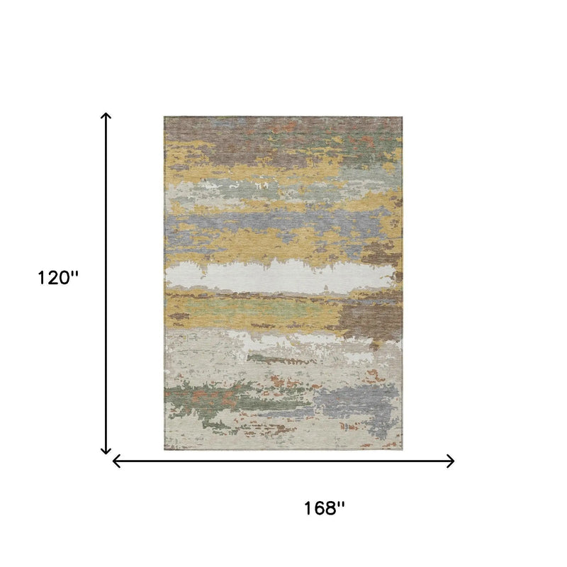 10' X 14' Gold And Ivory Abstract Washable Indoor Outdoor Area Rug Homeroots Outdoor