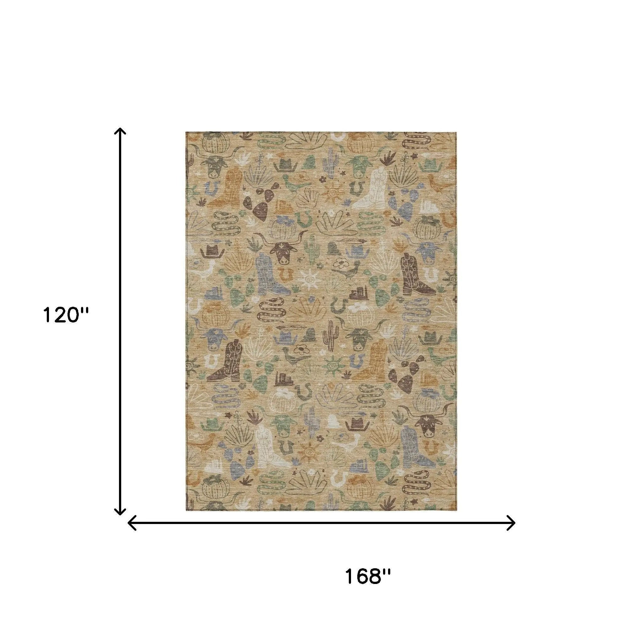 10' X 14' Gold And Ivory Cactus Washable Indoor Outdoor Area Rug Homeroots Outdoor